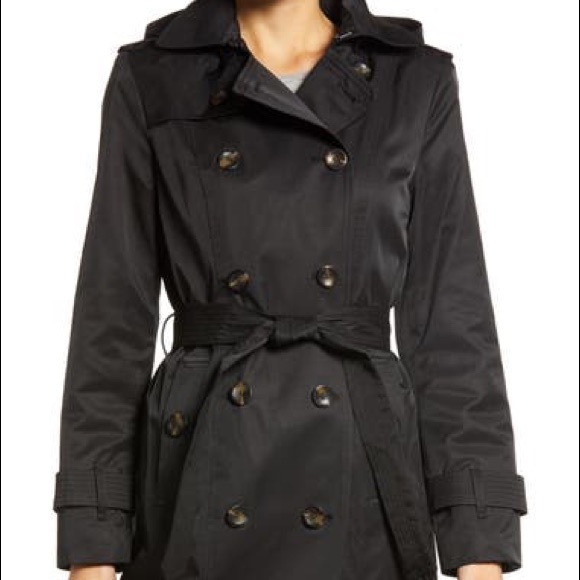 London Fog Double Breasted Trench Coat With Removable Hood - Picture 4 of 11